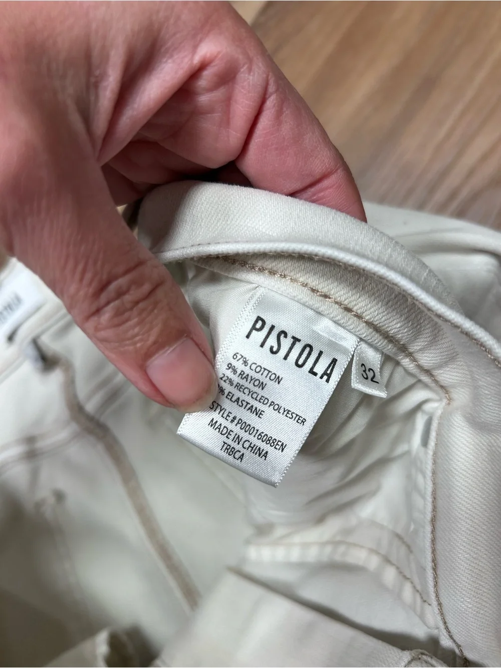 Pistola Cassie high rise straight crop jeans size 32 STAINED ivory raw hem